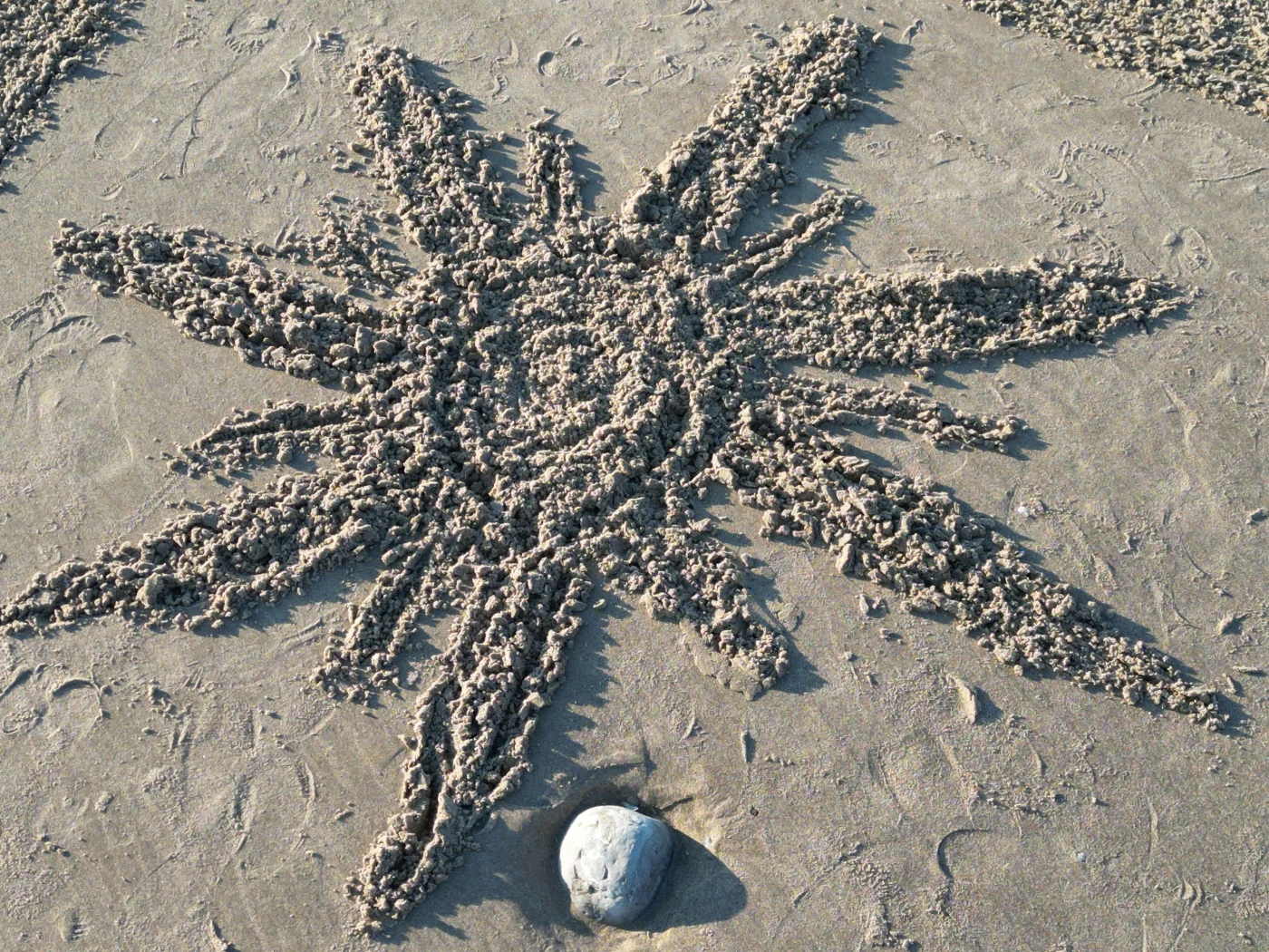 Détail d’un motif sculpté dans le sable montrant la texture du tracé
